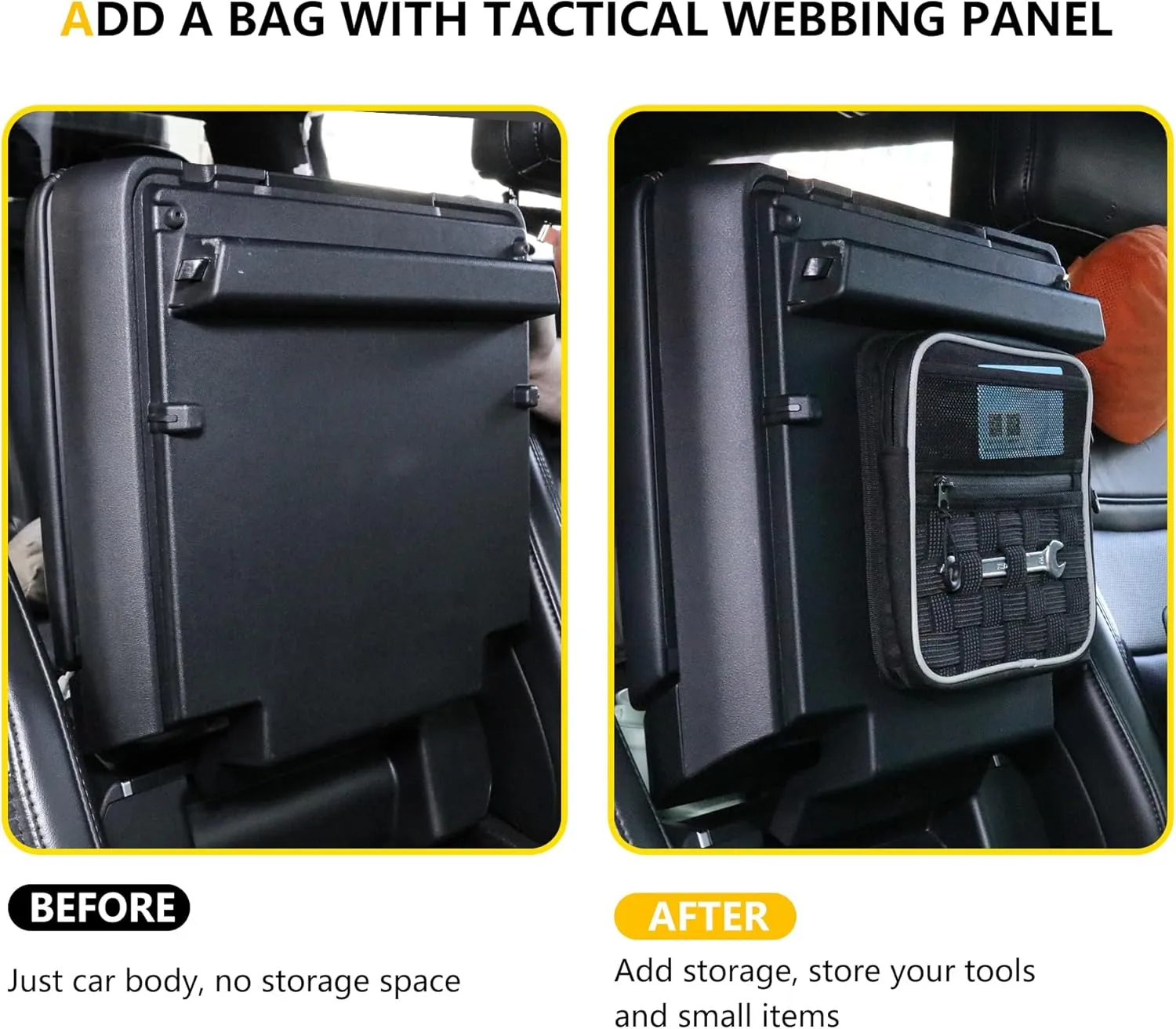 Center Console Organizer Storage Compatible with 2017 2018 2019 2020 2021 Ford F150 Accessories Console Organizer Armrest Hidden Bag with Tactical Webbing Molle Panel, Black