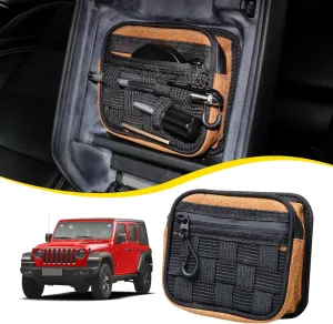 Center Console Organizer Storage Compatible with 2018-2025 Jeep Wrangler JL 4XE Gladiator JT Accessories Console Organizer Armrest Hidden Bag with Tactical Webbing Molle Panel, Orange