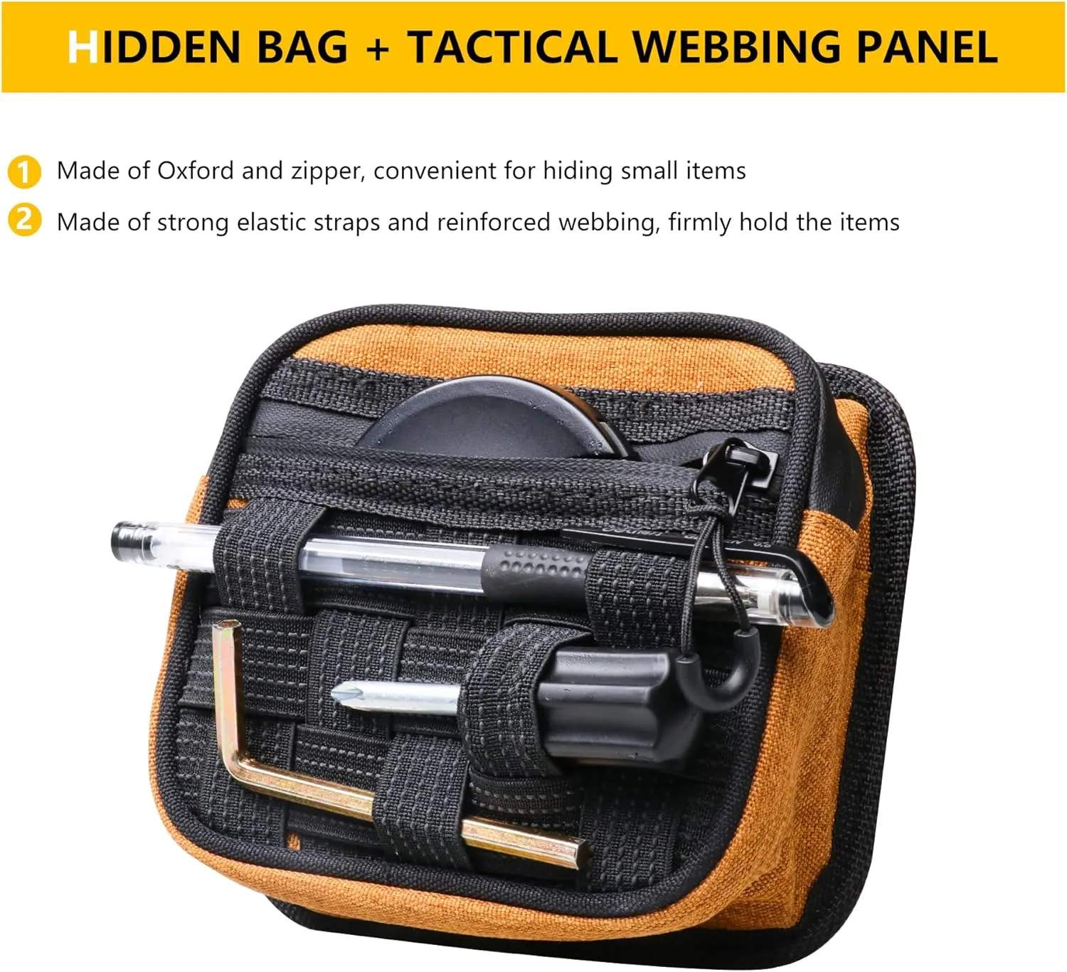 Center Console Organizer Storage Compatible with 2018-2025 Jeep Wrangler JL 4XE Gladiator JT Accessories Console Organizer Armrest Hidden Bag with Tactical Webbing Molle Panel, Orange