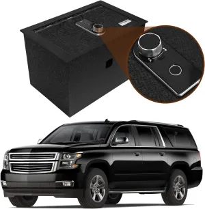 Center Console Safe Gun Safe Box Storage Compatible with 2015-2020 Chevrolet Suburban and Tahoe, 2015-2020 Gmc Yukon, with Superior Fingerprint Lock, Center Console Gun Vault