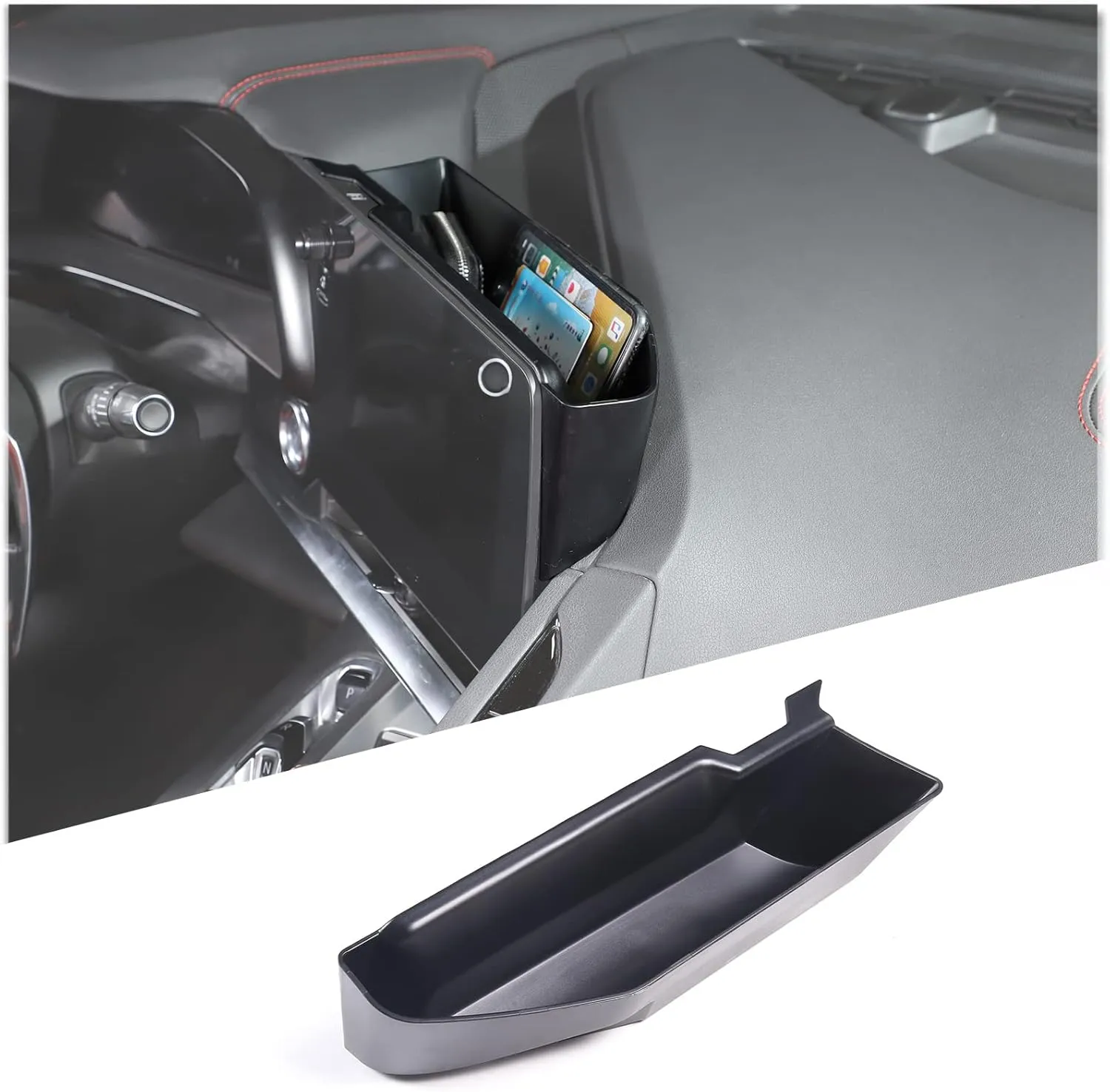 Center Console Storage Box Compatible with Chevrolet Corvette C8 2020-2025, ABS Navigation Screen Rear Storage Tray Organizer, Auto Interior Accessories, Style A