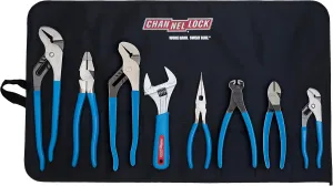 Channellock TOOL ROLL-8 8 Piece Professional Pliers Set w/ Tool Roll | Fast Release Vinyl Pouch Features Long Nose, Diagonal Cutter, Linemen's, End Cutting , Adj Wrench & Tongue and Groove (3) , Blue