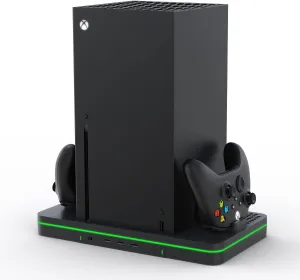 Charging Stand with Cooling Fan, CODOGOY Vertical Stand Compatible with Xbox Series X/S Console and Controller, Vertical Dual Controller Charger Station Dock Accessories with 3 USB Ports, black
