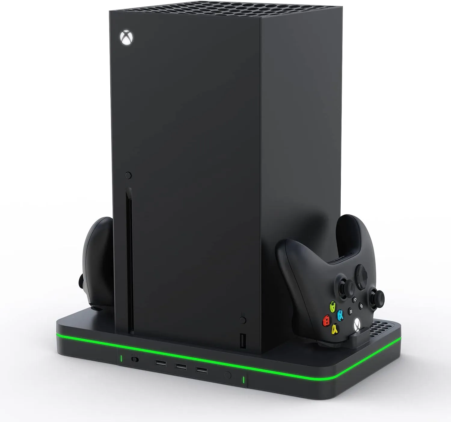 Charging Stand with Cooling Fan, CODOGOY Vertical Stand Compatible with Xbox Series X/S Console and Controller, Vertical Dual Controller Charger Station Dock Accessories with 3 USB Ports, black