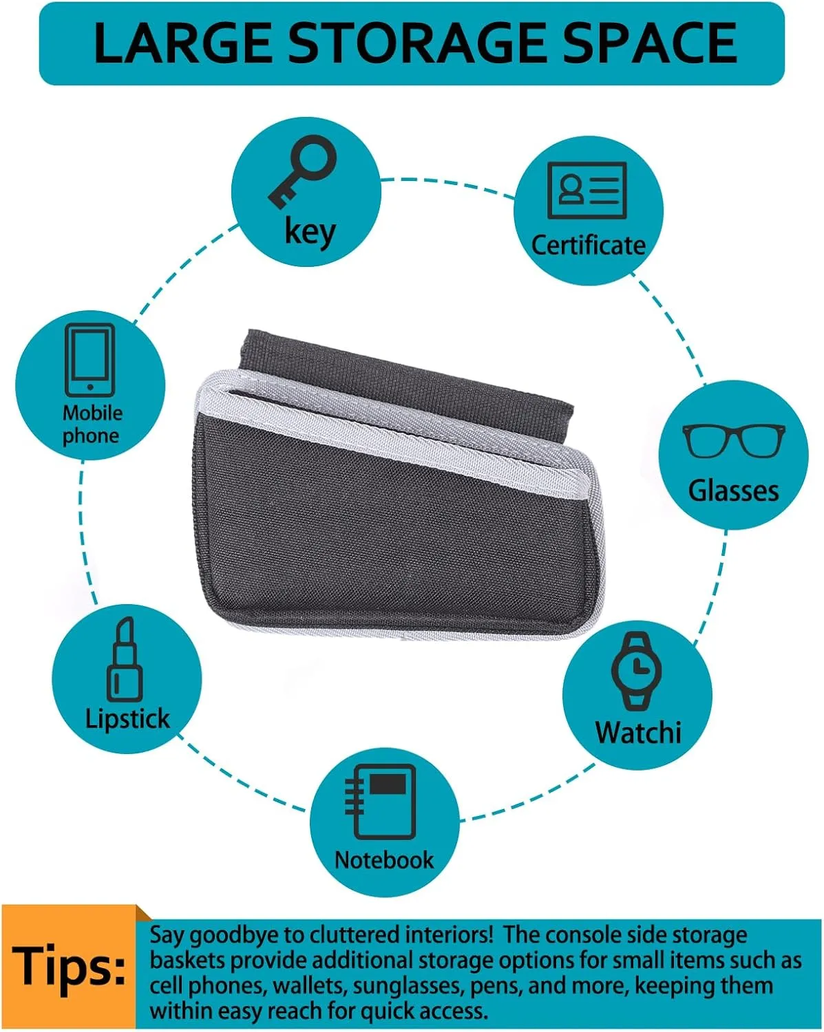 CHEAYAR Center Console Side Storage Bag Compatible for Corvette C8 2020-2023, Car Storage Pocket Bag Adds Extra Storage Space, Black