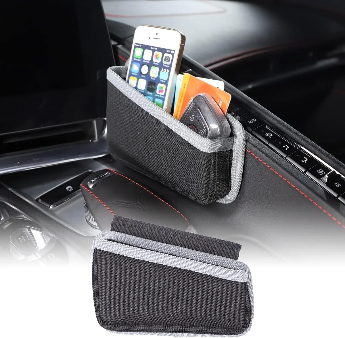 CHEAYAR Center Console Side Storage Bag Compatible for Corvette C8 2020-2023, Car Storage Pocket Bag Adds Extra Storage Space, Black
