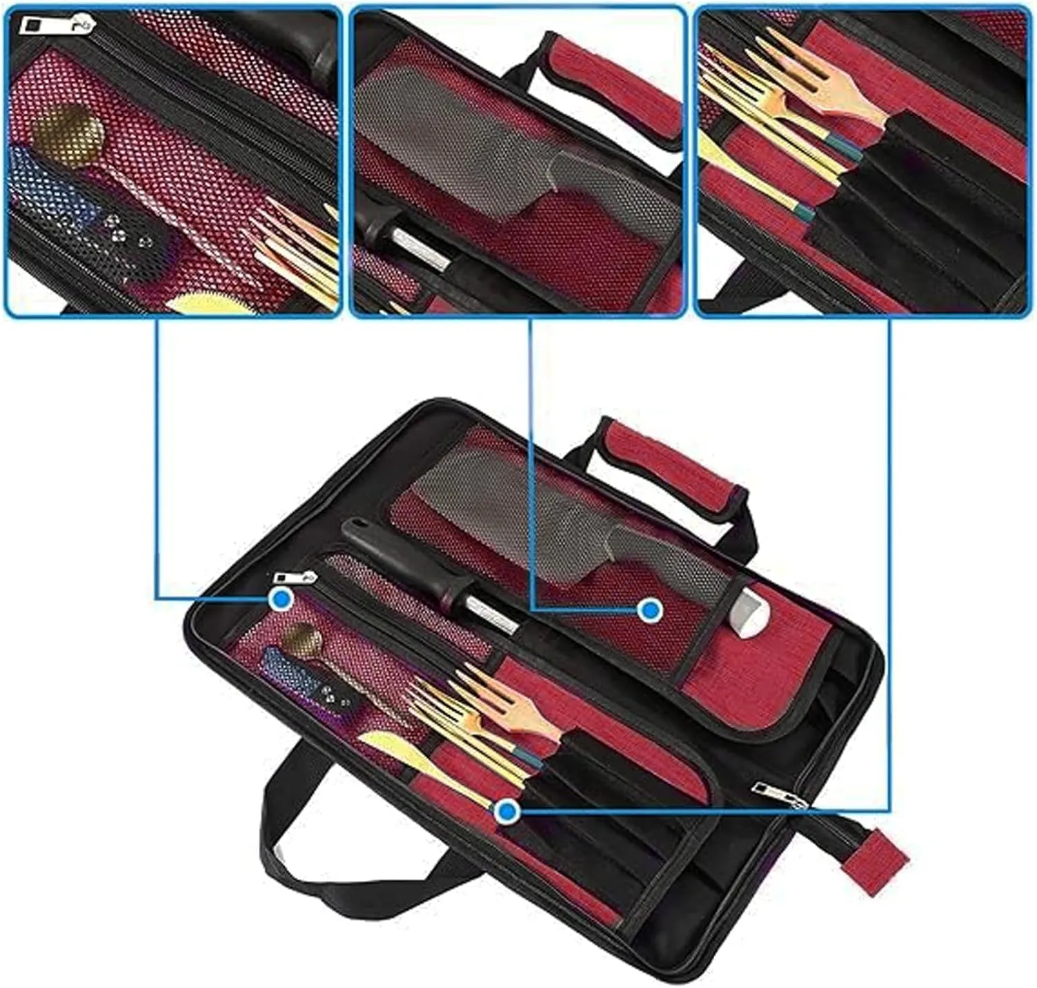 Chef’s Knife Roll Bag, Heavy Duty Oxford Chef Knife Bag, Portable 13 Slots Chef Knife Case, Multi-function Cutlery Knives Pouch Holder Knife Wrap Wallet Tool Roll
