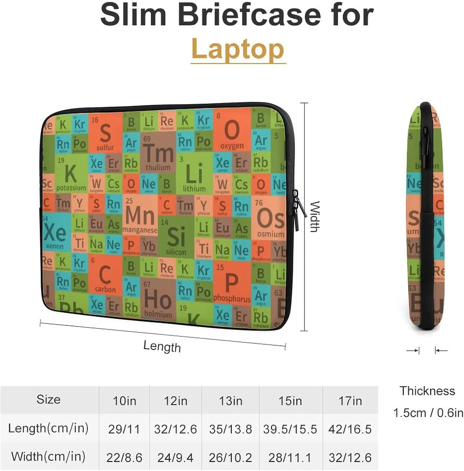Chemical Periodic Table Personalized Laptop Bag Business Casual Laptop Case Slim Computer Bag Briefcase