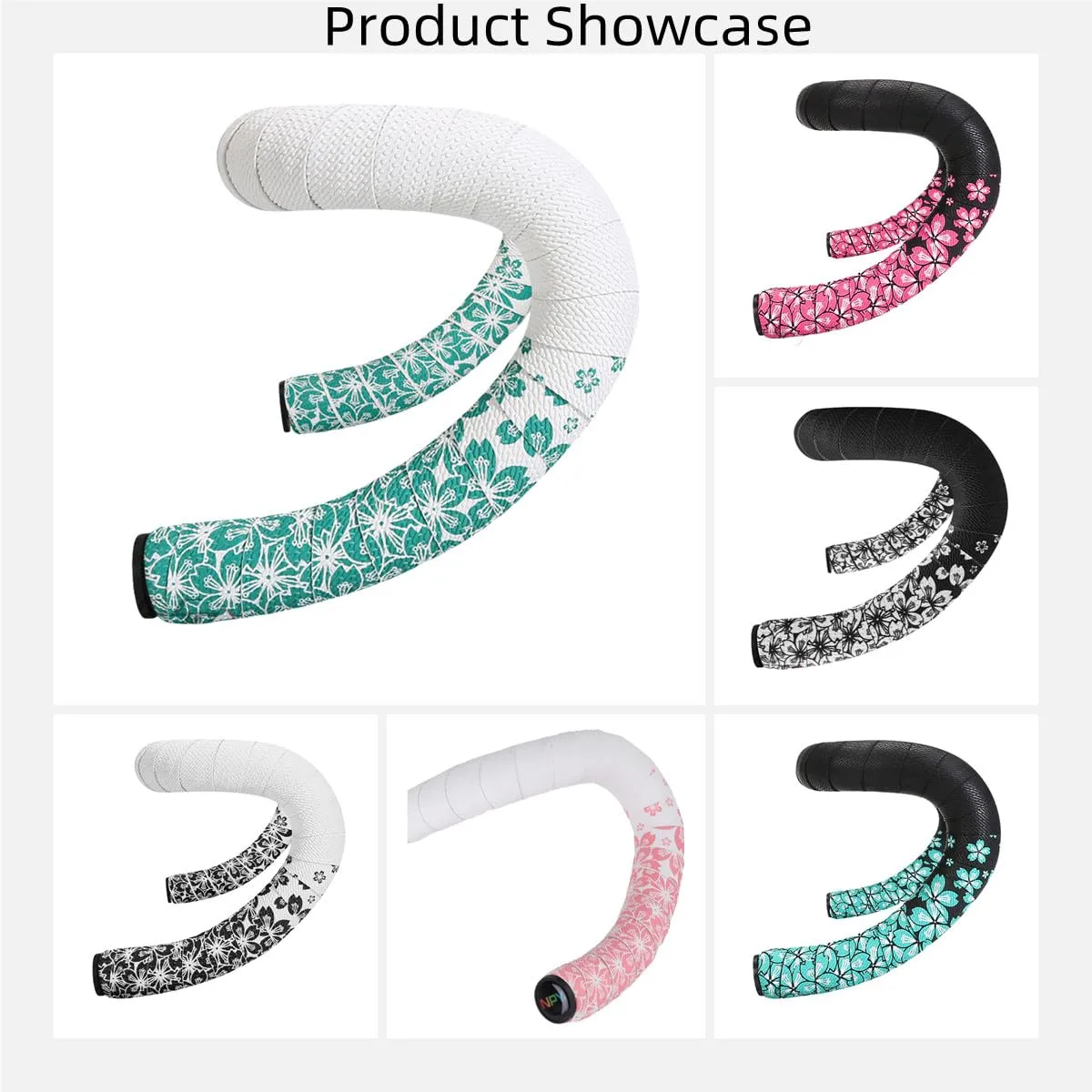 Cherry Blossom Highway Handlebar Belt Bicycle Handlebar Shock-Absorbing Anti-Slip Breathable and Wear-Resistant，White Flowers on Black Background