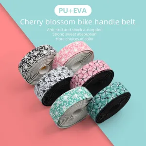 Cherry Blossom Highway Handlebar Belt Bicycle Handlebar Shock-Absorbing Anti-Slip Breathable and Wear-Resistant，White Flowers on Black Background