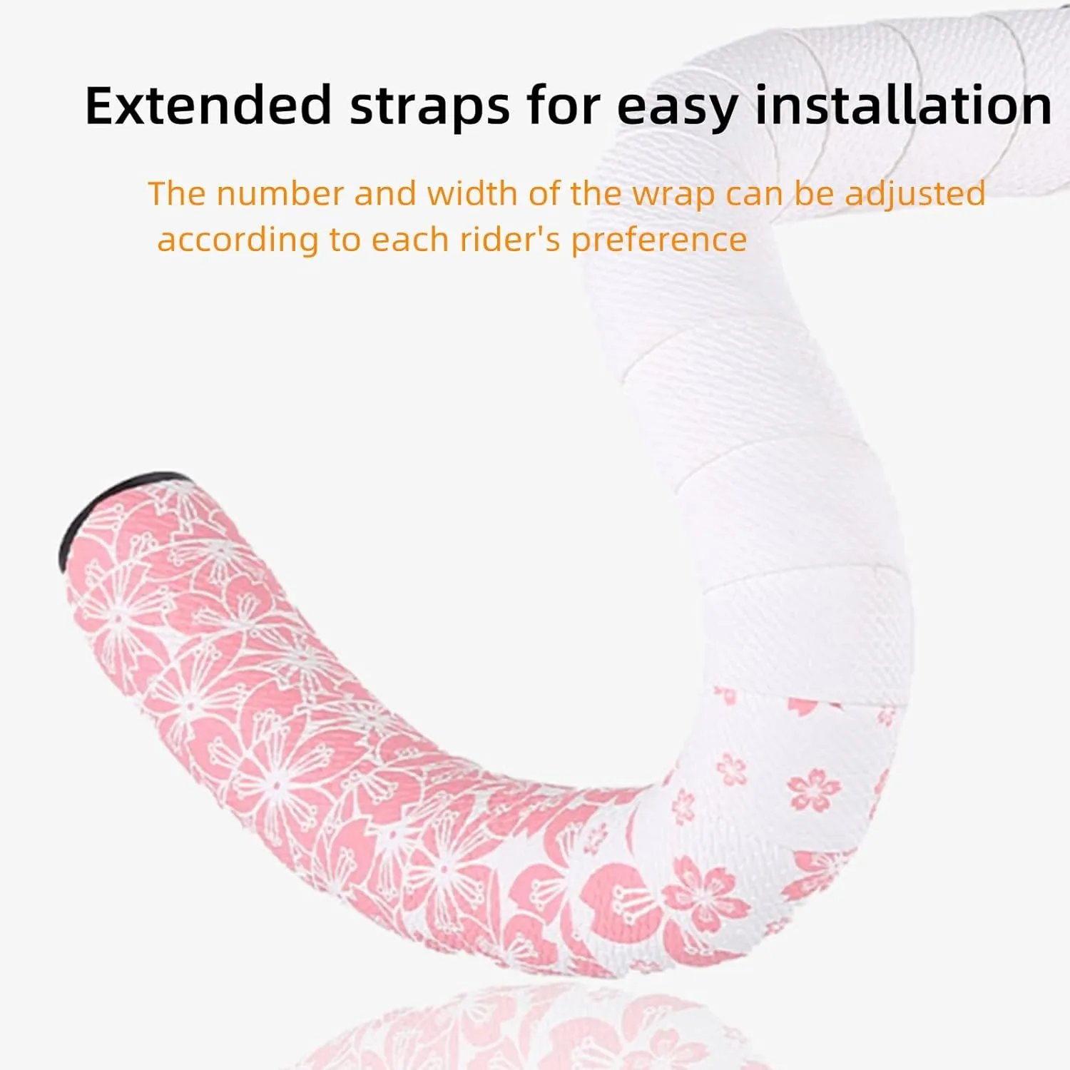 Cherry Blossom Highway Handlebar Belt Bicycle Handlebar Shock-Absorbing Anti-Slip Breathable and Wear-Resistant，White Flowers on Black Background