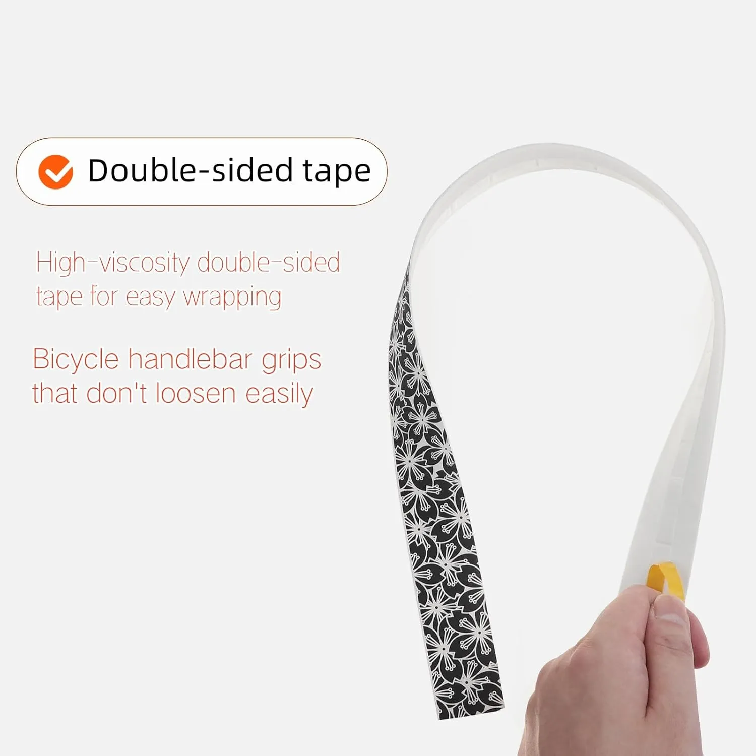 Cherry Blossom Highway Handlebar Belt Bicycle Handlebar Shock-Absorbing Anti-Slip Breathable and Wear-Resistant，White Flowers on Black Background