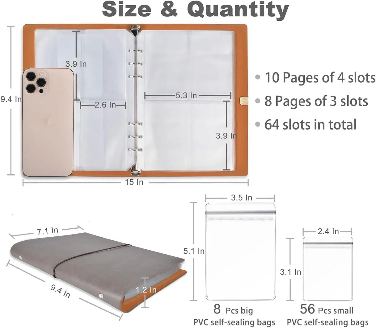 ChezMax Jewelry Organizer, Jewelry Storage Book with Pockets, Foldable Earrings Travel Album, PU Leather Accessories Holder Booklet for Necklace Rings (64 Grids 64 Anti-Oxidation PVC Bags) Grey