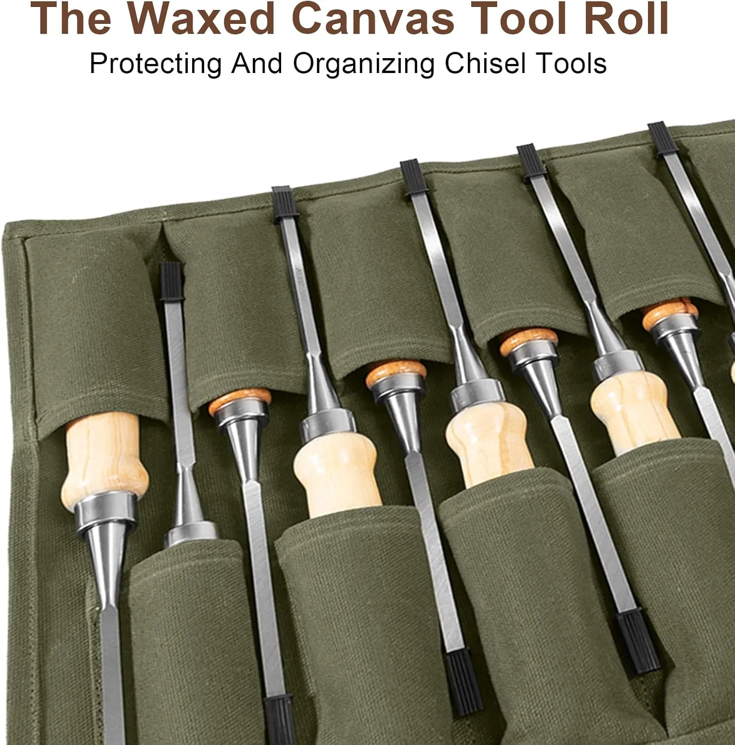 Chisel Roll,12 Pockets Roll Up Tool Pouch,Waxed Canvas Small Tool Roll Organizer and Wrench Roll Up Pouch,Store Chisel,Wrench,Pliers,Carving Knife,Best Gifts Bag for Carpenter