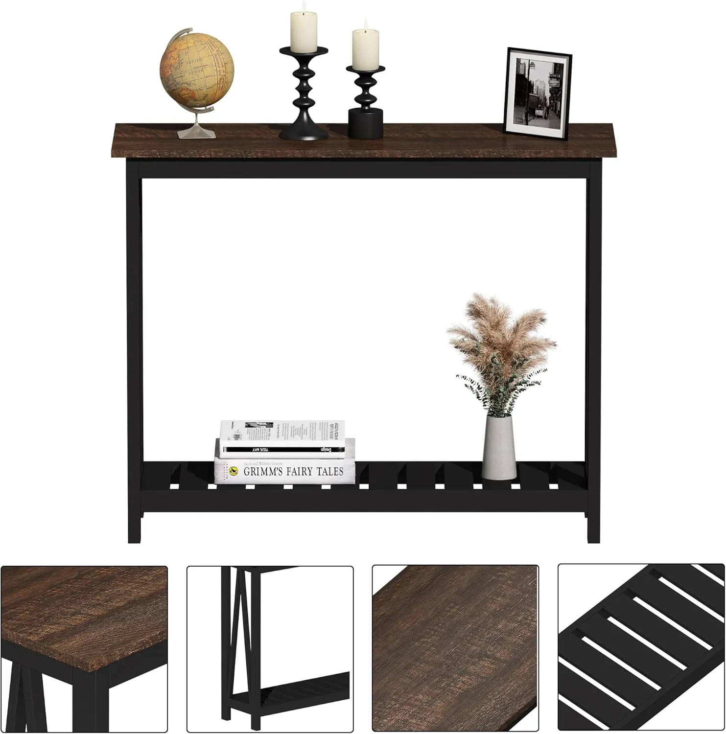 ChooChoo Console Table for Entryway Sofa Tables Living Room Farmhouse, Hallway Foyer Table Narrow with Shelf, Black