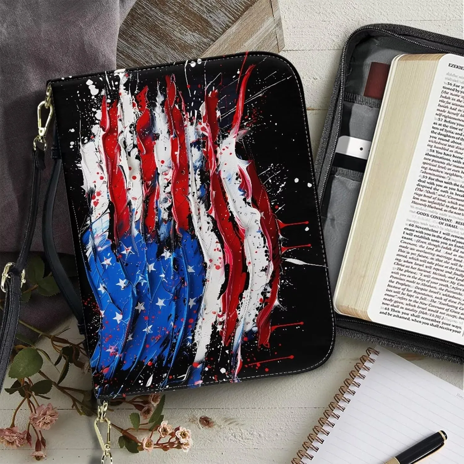 Christian Study Bible Book Protective Cover Leather Bible Covers for Men Women Customized With Shoulder Strap