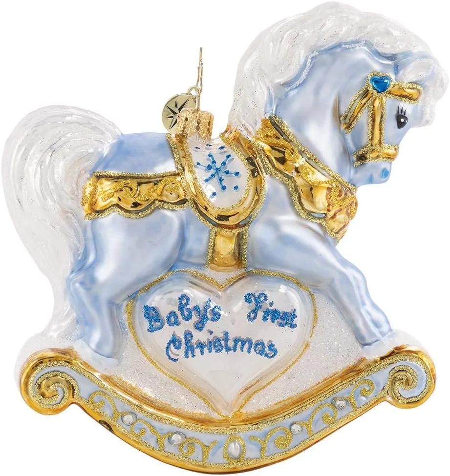 Christopher Radko Hand-Crafted European Glass Christmas Tree Decorative Figural Ornament, Baby's First Christmas Foal