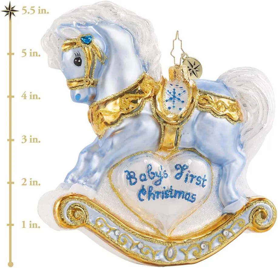 Christopher Radko Hand-Crafted European Glass Christmas Tree Decorative Figural Ornament, Baby's First Christmas Foal