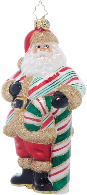 Christopher Radko Hand-Crafted European Glass Christmas Tree Decorative Ornament, Jolly Old Candy Cane Claus