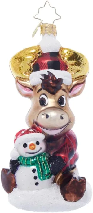 Christopher Radko Hand-Crafted European Glass Christmas Tree Decorative Ornament, Merry Moose Friend