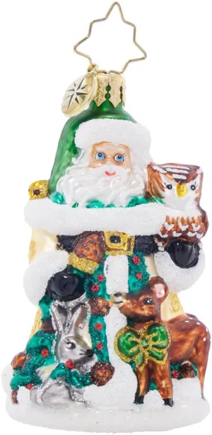 Christopher Radko Hand-Crafted European Glass Christmas Tree Decorative Ornament, Woodland Friends Santa Gem