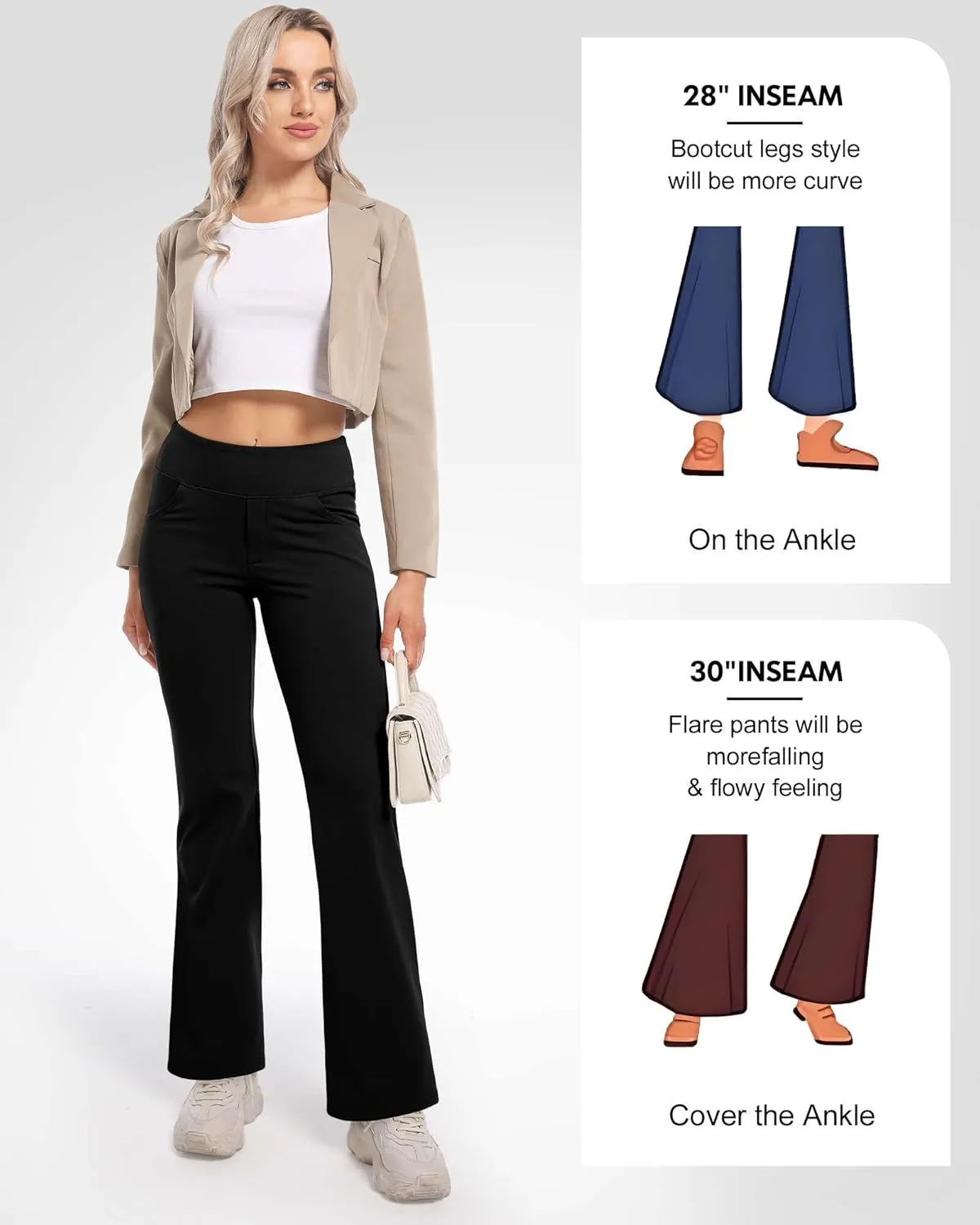 CL convallaria Flare Leggings Women's Fleece Lined Pants Thermal Warm Yoga Pants with Pockets
