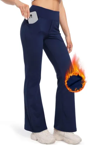 CL convallaria Flare Leggings Women's Fleece Lined Pants Thermal Warm Yoga Pants with Pockets