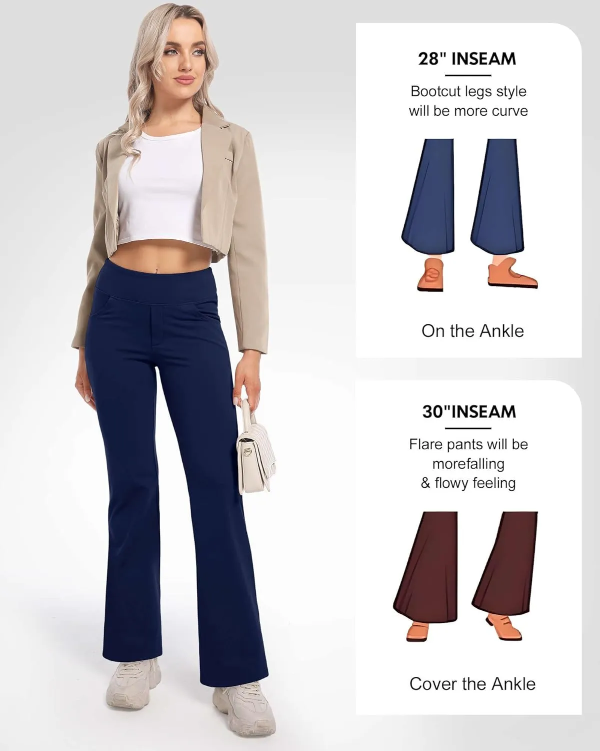 CL convallaria Flare Leggings Women's Fleece Lined Pants Thermal Warm Yoga Pants with Pockets