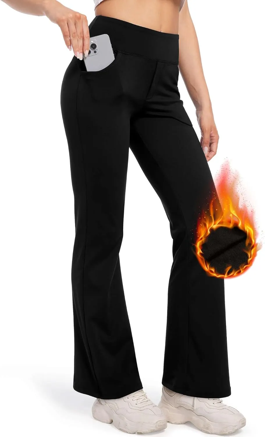 CL convallaria Flare Leggings Women's Fleece Lined Pants Thermal Warm Yoga Pants with Pockets