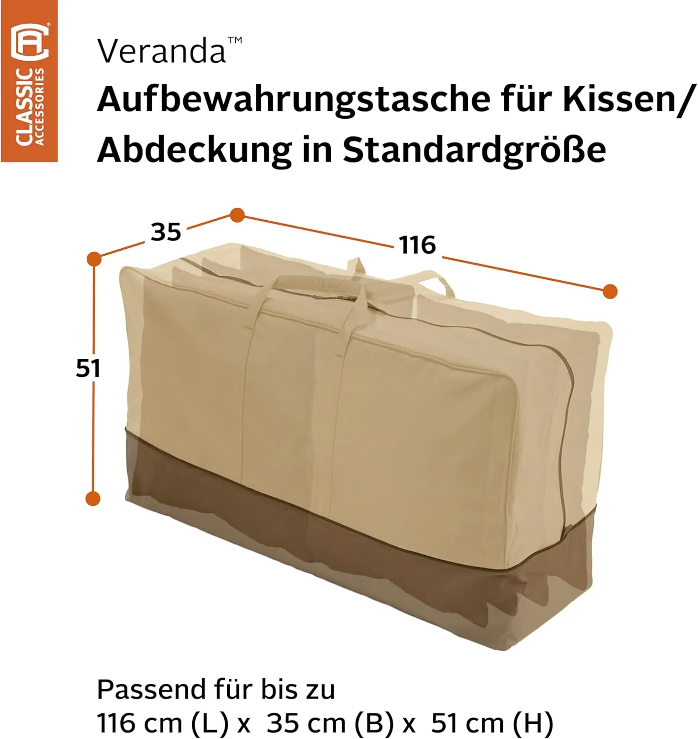 Classic Accessories Veranda Water-Resistant 45.5 Inch Patio Cushion and Cover Storage Bag, Patio Furniture Covers