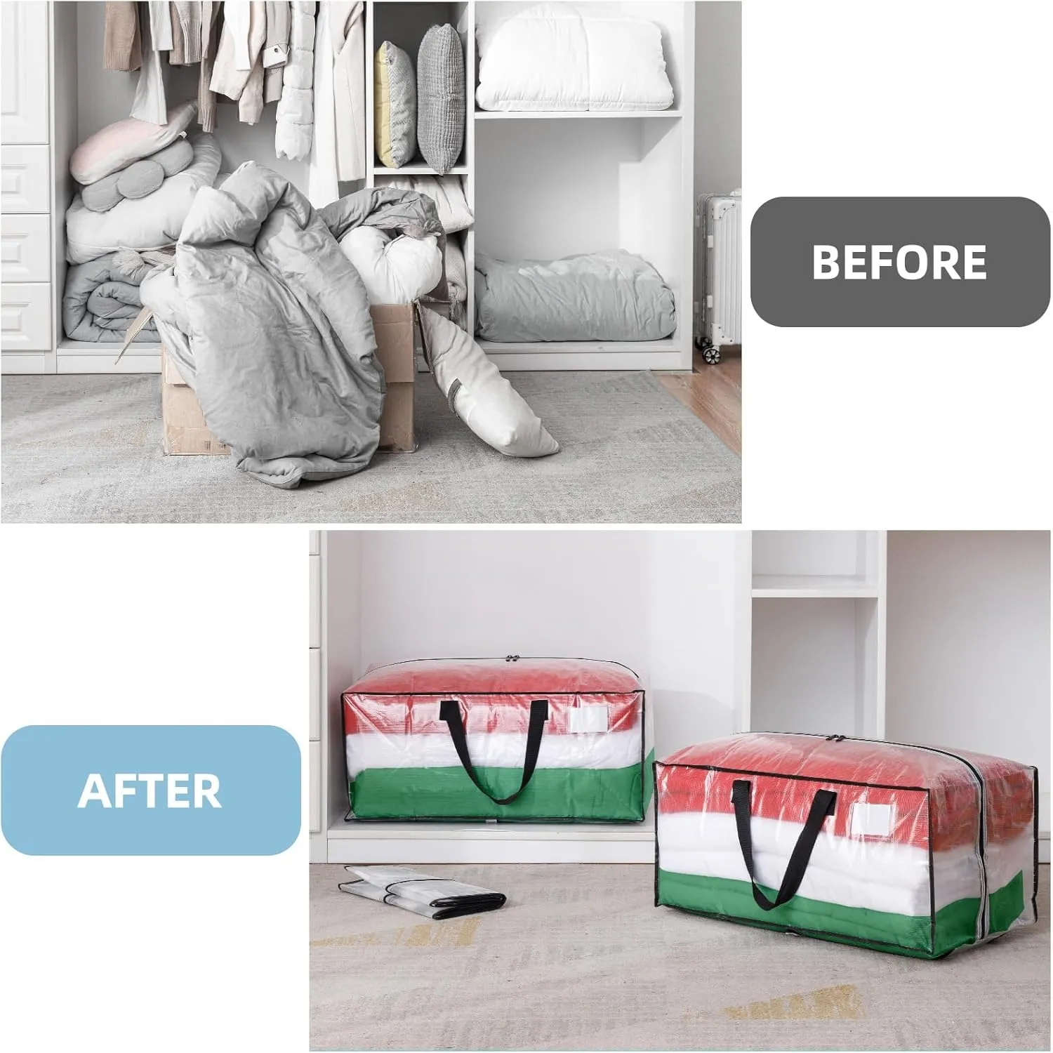 Clear 4 Packs Extra Large Moving Bags with Backpack Straps & Carrying Handles, Heavy-Duty Moving Boxes with Sturdy Zippers, Foldable Storage Totes for Dorm College Packing Supplies