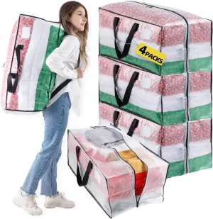 Clear 4 Packs Extra Large Moving Bags with Backpack Straps & Carrying Handles, Heavy-Duty Moving Boxes with Sturdy Zippers, Foldable Storage Totes for Dorm College Packing Supplies