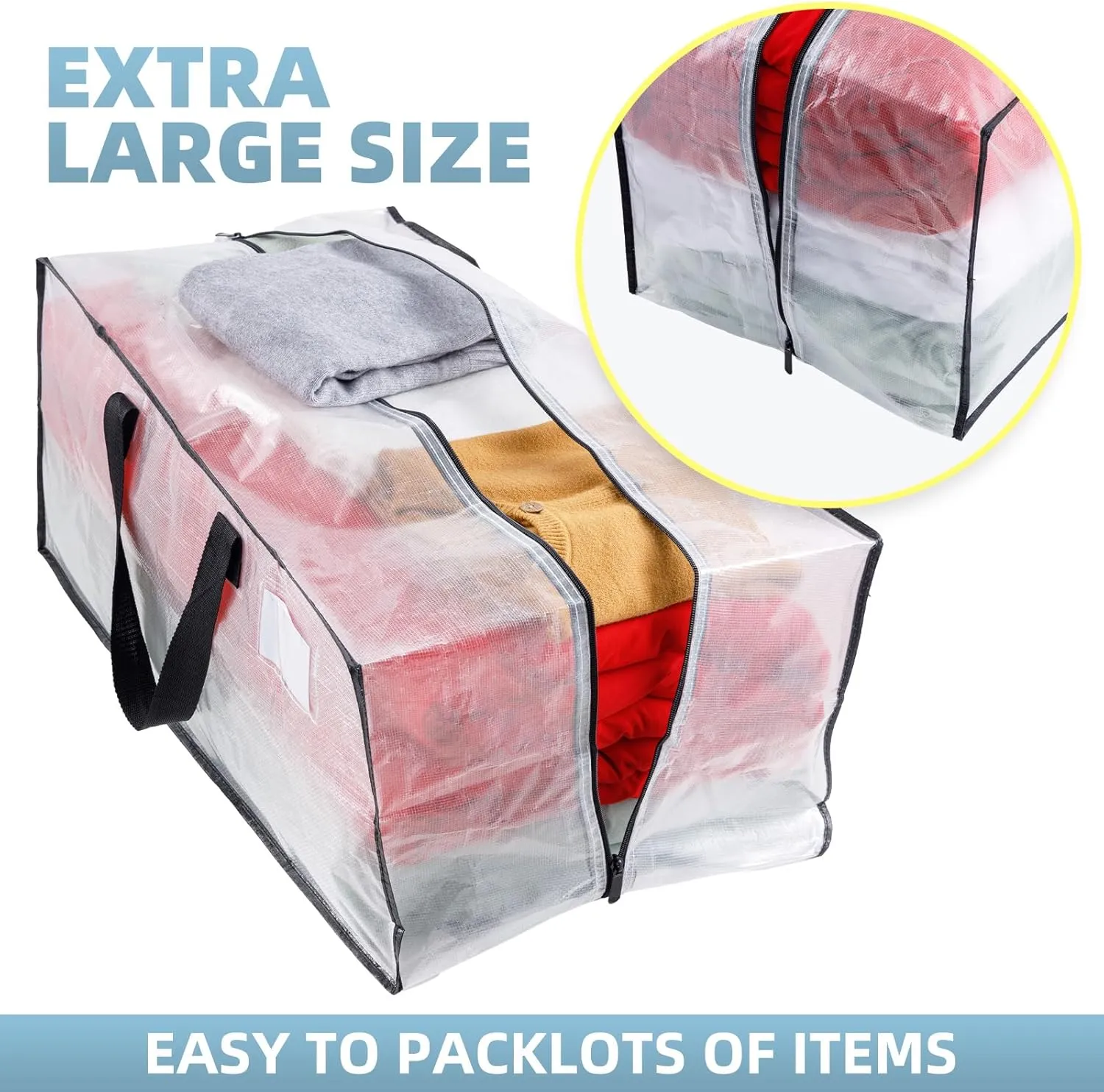 Clear 4 Packs Extra Large Moving Bags with Backpack Straps & Carrying Handles, Heavy-Duty Moving Boxes with Sturdy Zippers, Foldable Storage Totes for Dorm College Packing Supplies