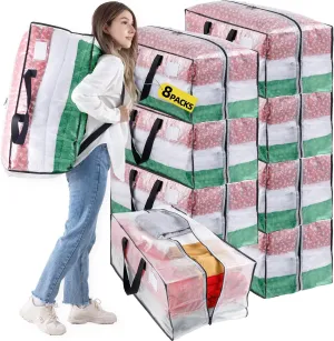 Clear 8 Packs Extra Large Moving Bags with Backpack Straps & Carrying Handles, Heavy-Duty Moving Boxes with Sturdy Zippers, Foldable Storage Totes for Moving, Dorm College Packing Supplies
