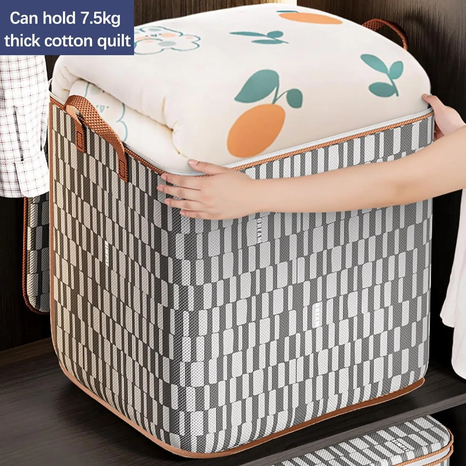 Clothes Storage Bag with Lids Non-woven Zipper Storage Bag Moving Quilt Storage Basket Travel Large-capacity for Pillows Blankets Storage (Large)