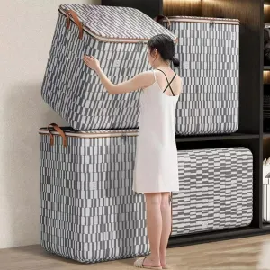 Clothes Storage Bag with Lids Non-woven Zipper Storage Bag Moving Quilt Storage Basket Travel Large-capacity for Pillows Blankets Storage (Large)