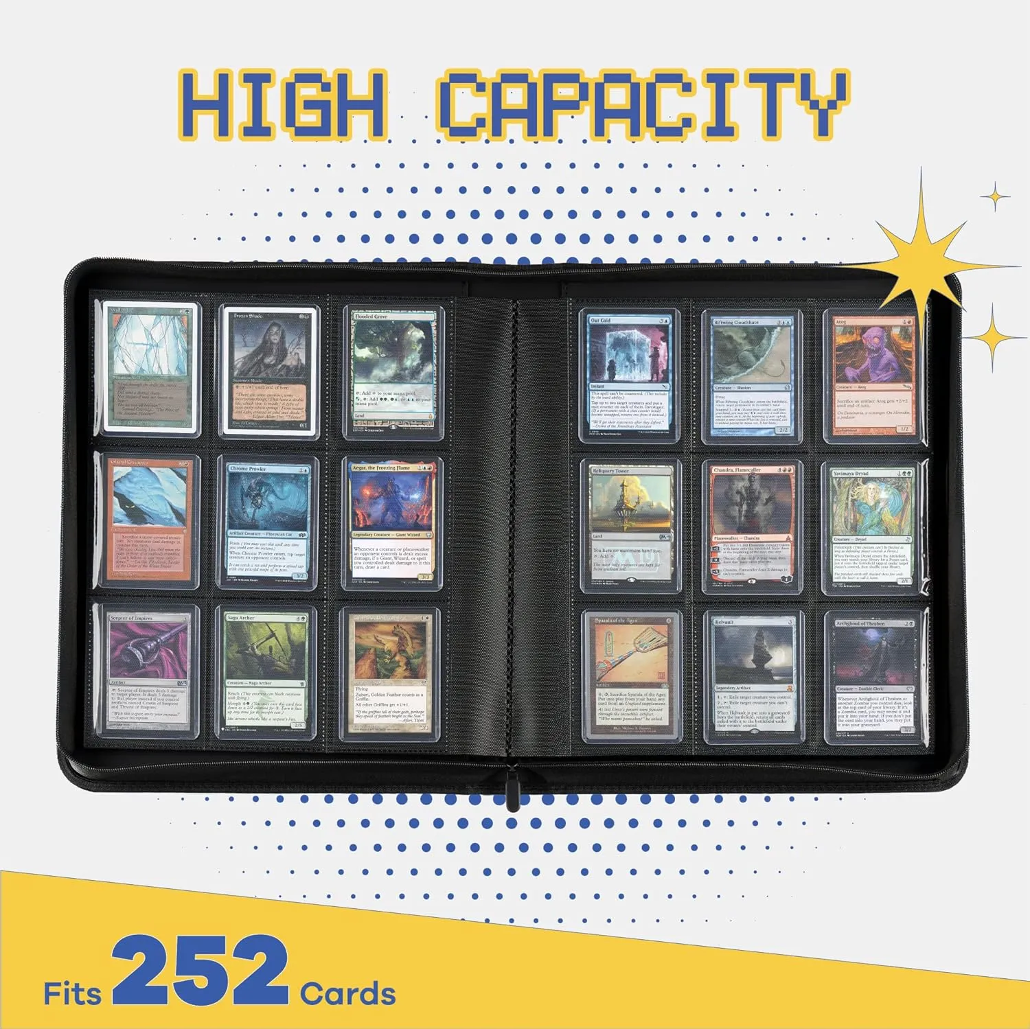 CLOVERCAT 9-Pocket Toploader Card Binder – Holds 252 Cards   20 Removable Sleeves, Trading Card Storage Case for MTG, Yugioh, TCG & Gaming Collections（Blue）