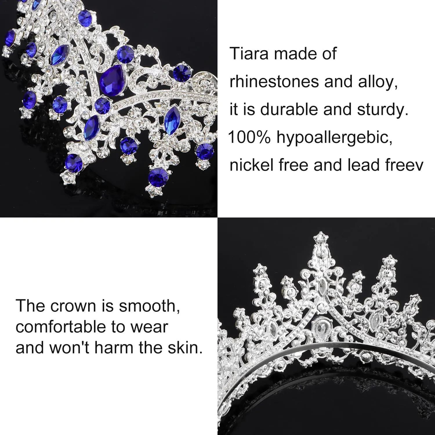 COCIDE Blue Crystal Tiaras and Crowns for Women Princess Queen Crowns for Women Rhinestone Tiaras for Girls Bride Wedding Hair Accessories for Bridal Birthday Party Prom Halloween Cosplay Christmas