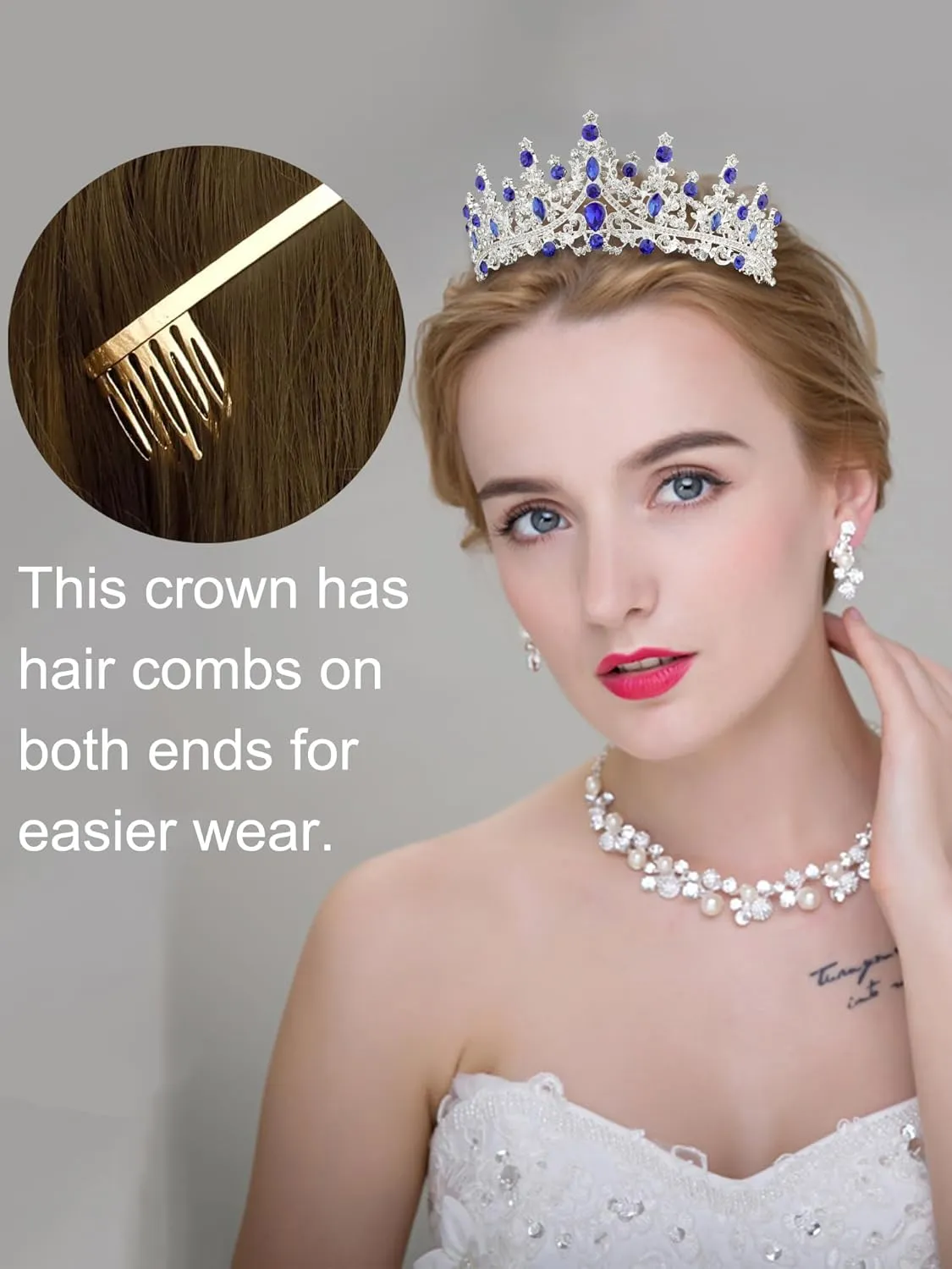 COCIDE Blue Crystal Tiaras and Crowns for Women Princess Queen Crowns for Women Rhinestone Tiaras for Girls Bride Wedding Hair Accessories for Bridal Birthday Party Prom Halloween Cosplay Christmas