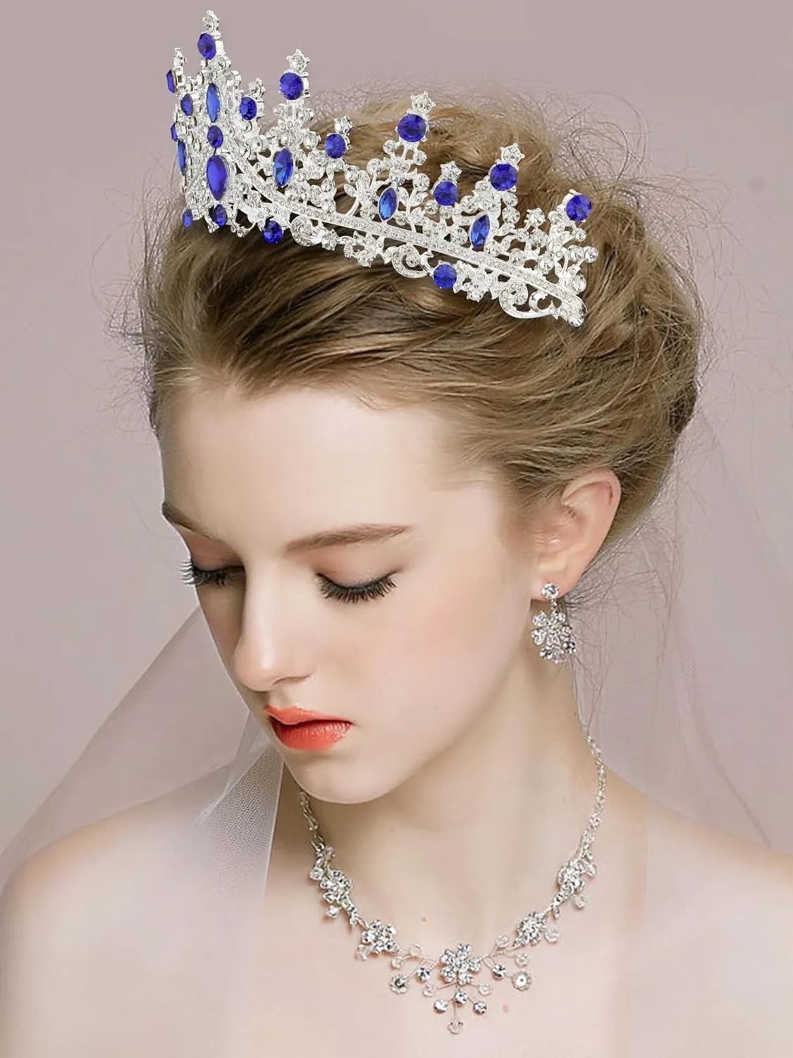 COCIDE Blue Crystal Tiaras and Crowns for Women Princess Queen Crowns for Women Rhinestone Tiaras for Girls Bride Wedding Hair Accessories for Bridal Birthday Party Prom Halloween Cosplay Christmas