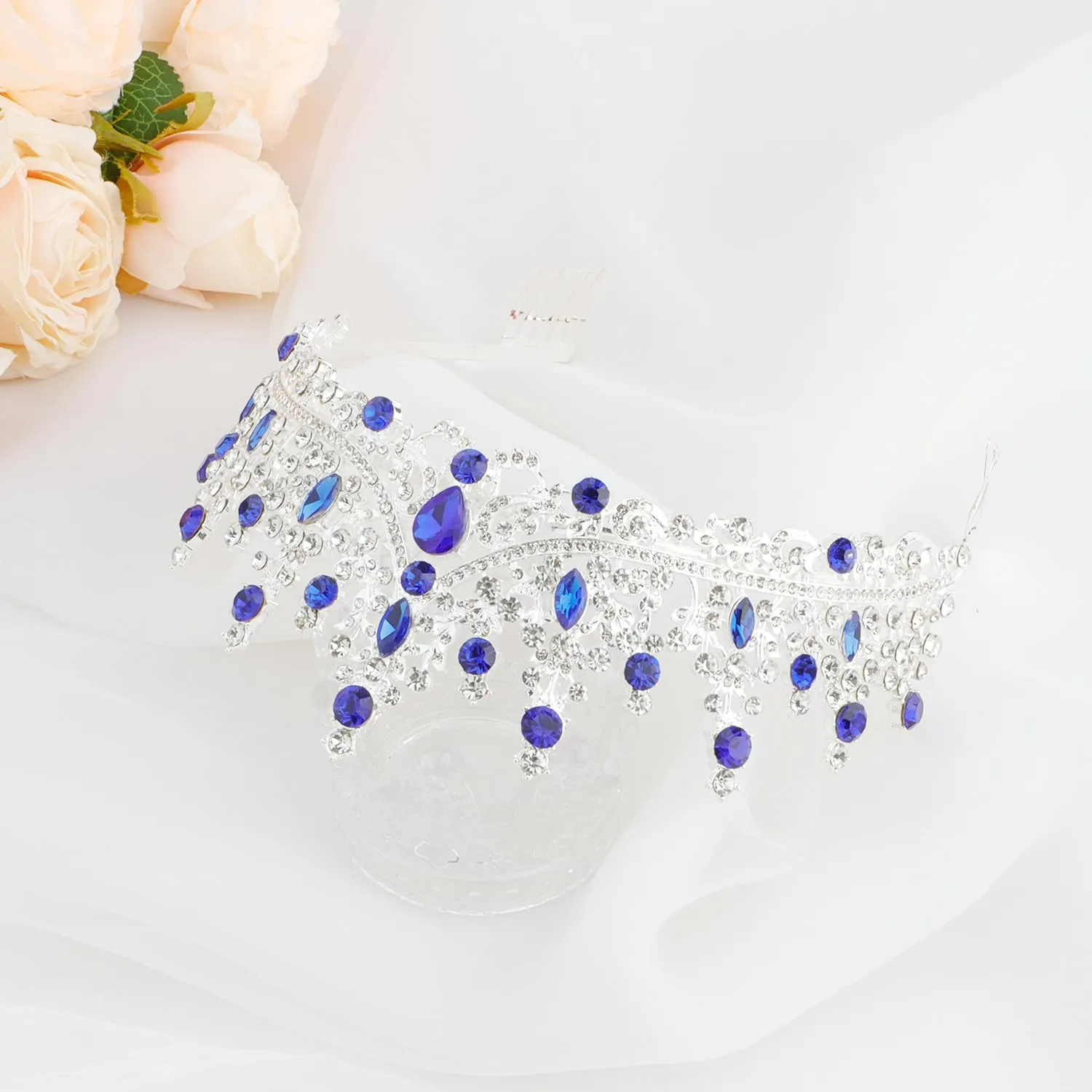 COCIDE Blue Crystal Tiaras and Crowns for Women Princess Queen Crowns for Women Rhinestone Tiaras for Girls Bride Wedding Hair Accessories for Bridal Birthday Party Prom Halloween Cosplay Christmas