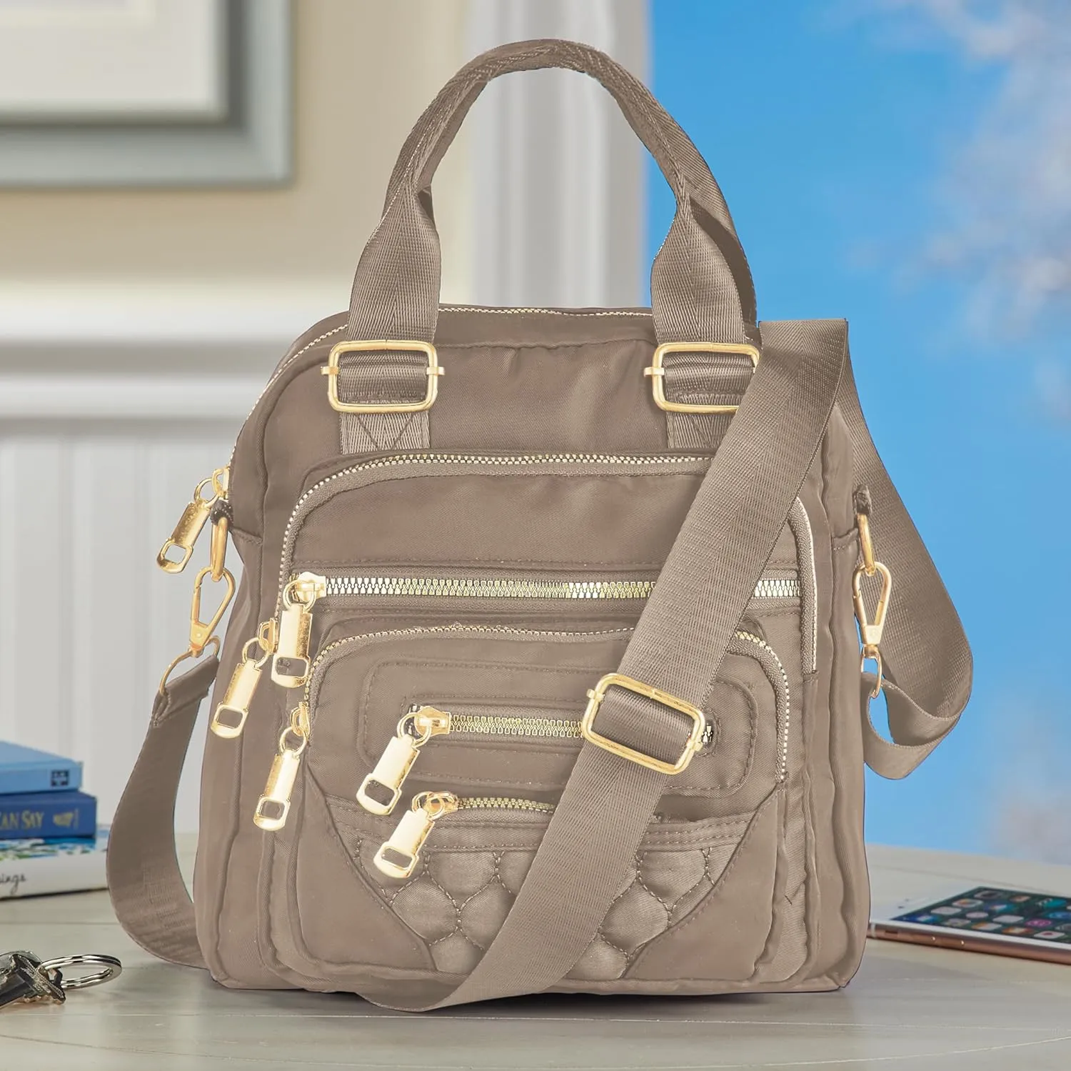 Collections Etc Decorative Stitched Handbag With Adjustable Shoulder or Cross-Body Strap