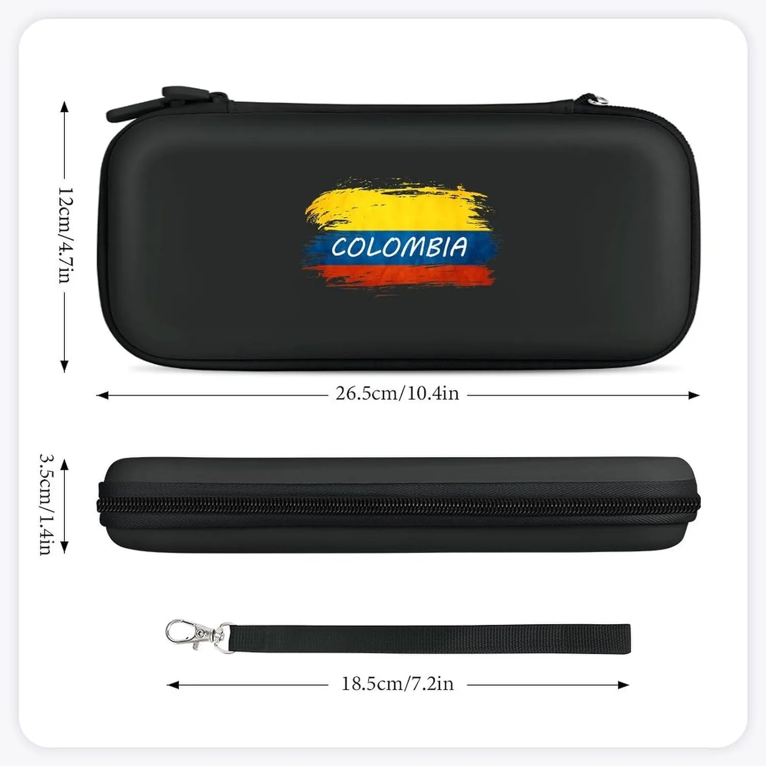 Colombian Flag Hard Shell Travel Case with Rope 15 Game Card Pockets Compatible with Switch Protective