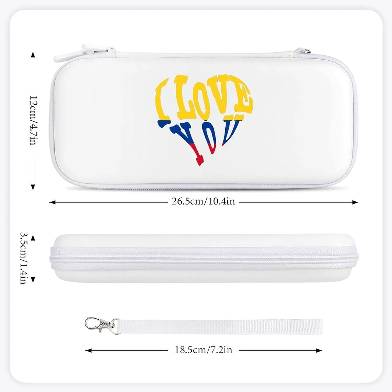 Colombian Flag I Love You Hard Shell Travel Case with Rope 15 Game Card Pockets Compatible with Switch Protective