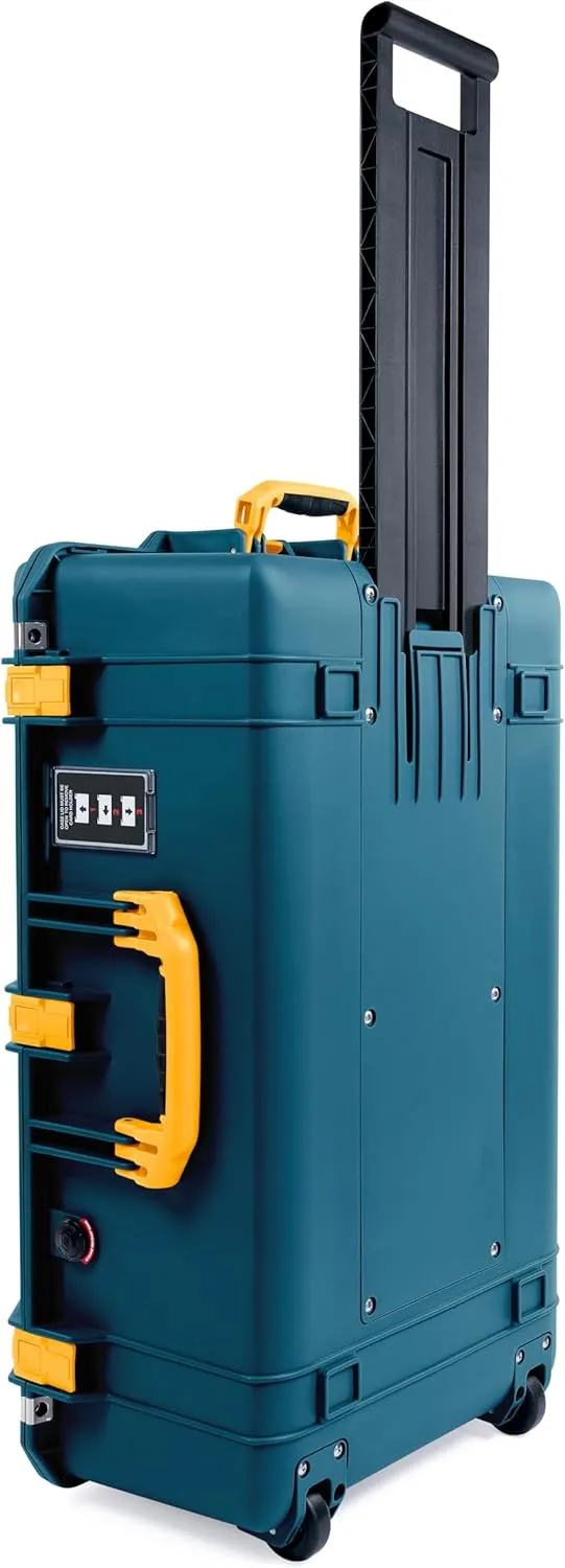 ColorCase Pelican 1595 Case Indigo - Large Sized Waterproof Case with Combo Pouch Lid Organizer- Yellow Handles & Latches