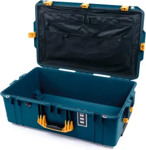 ColorCase Pelican 1595 Case Indigo - Large Sized Waterproof Case with Combo Pouch Lid Organizer- Yellow Handles & Latches