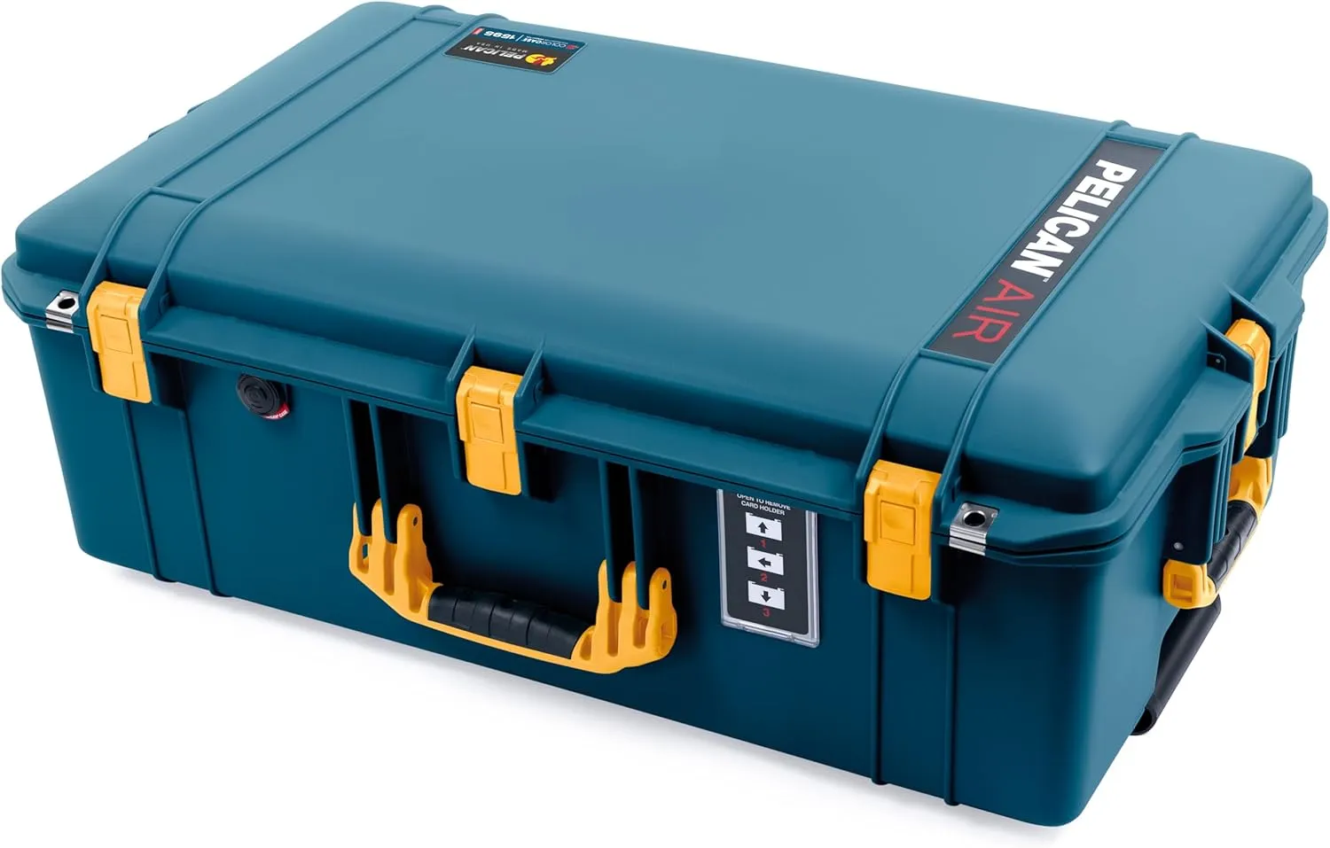 ColorCase Pelican 1595 Case Indigo - Large Sized Waterproof Case with Combo Pouch Lid Organizer- Yellow Handles & Latches
