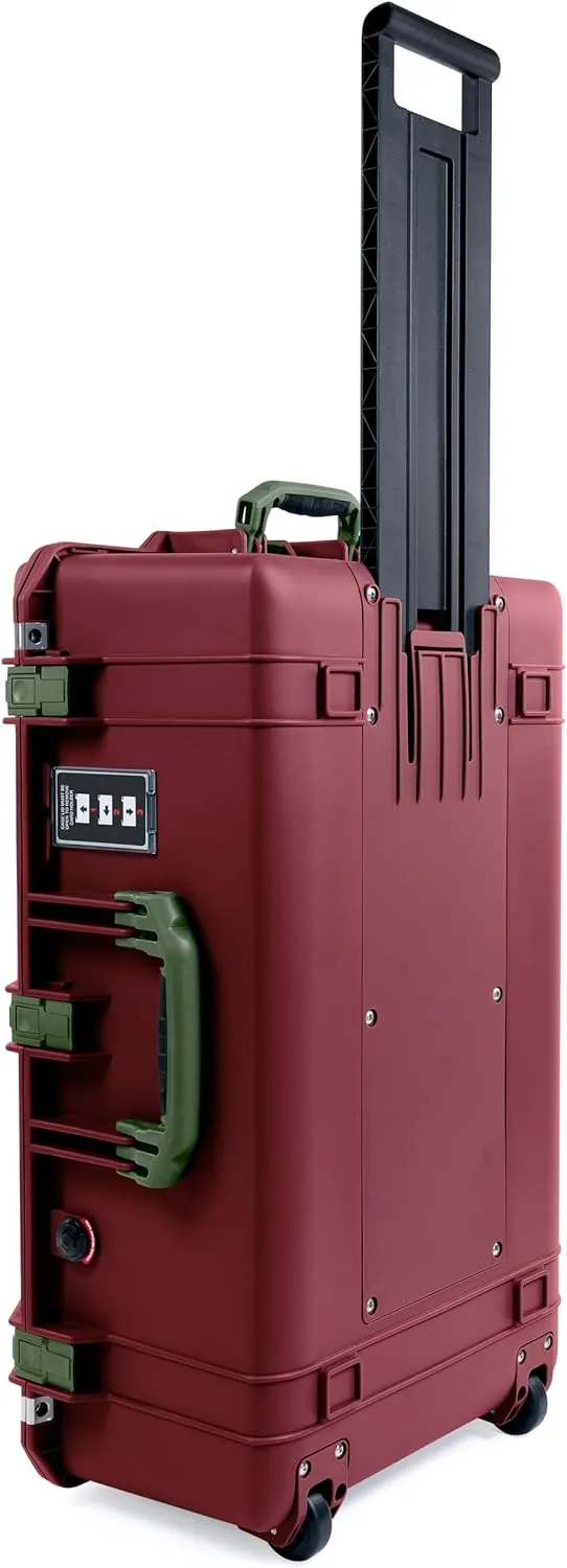 ColorCase Pelican 1595 Case OxBlood - Large Sized Waterproof Case with Combo Pouch Lid Organizer- OD Green Handles & Latches