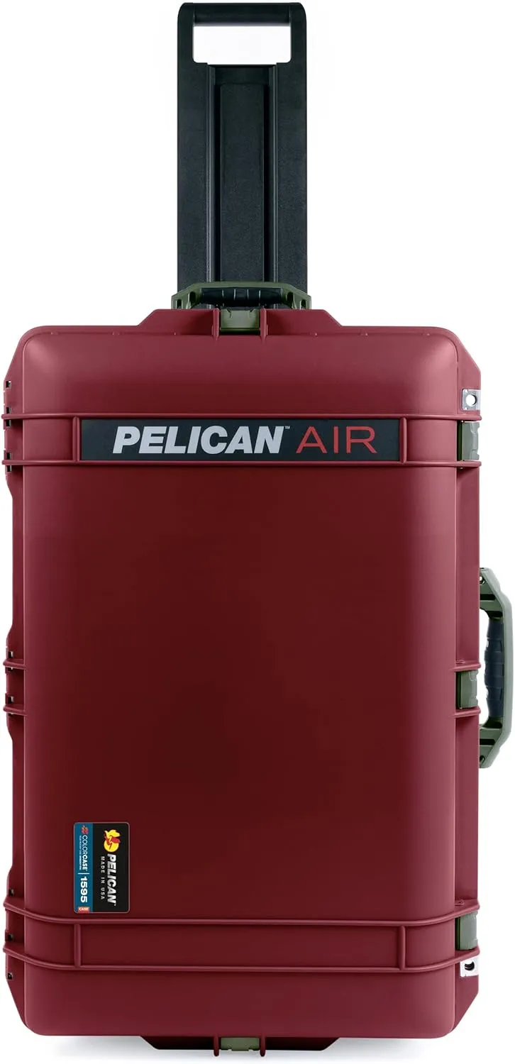 ColorCase Pelican 1595 Case OxBlood - Large Sized Waterproof Case with Combo Pouch Lid Organizer- OD Green Handles & Latches