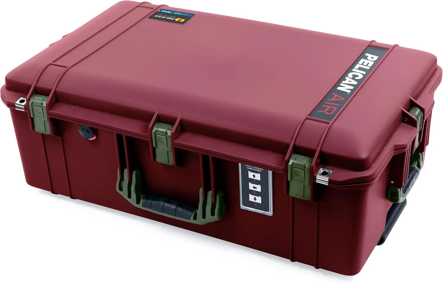ColorCase Pelican 1595 Case OxBlood - Large Sized Waterproof Case with Combo Pouch Lid Organizer- OD Green Handles & Latches